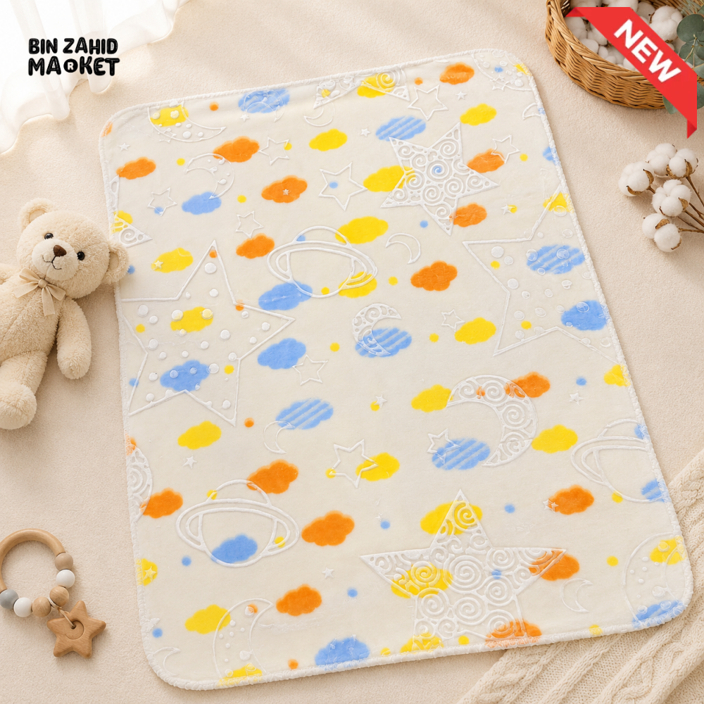 HAPPIMUMS BABY PLUSH SLEEPING BLANKET DOUBLE PLY SPACE DREAM 110 × 80 CM - CREAM