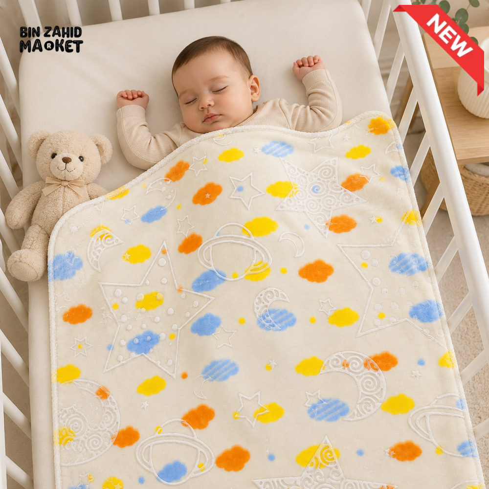 HAPPIMUMS BABY PLUSH SLEEPING BLANKET DOUBLE PLY SPACE DREAM 110 × 80 CM - CREAM