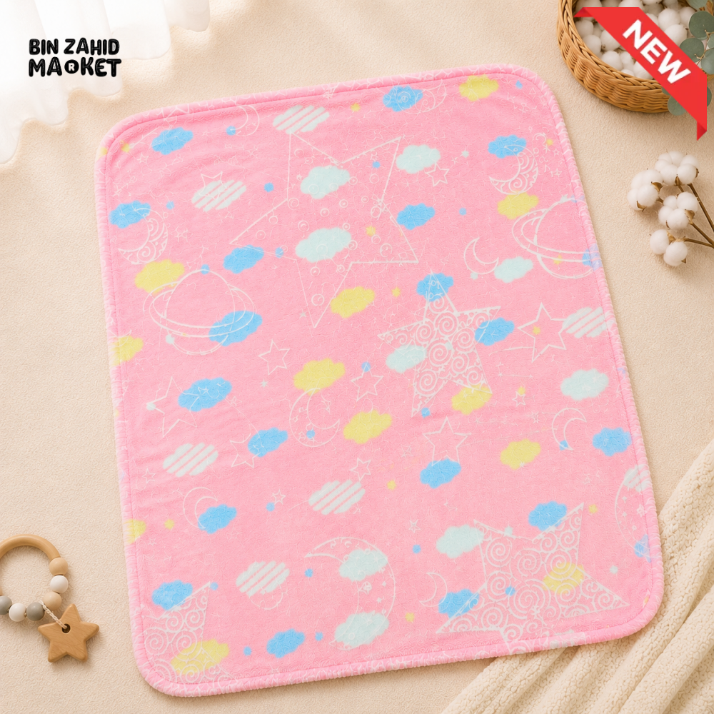HAPPIMUMS BABY PLUSH SLEEPING BLANKET DOUBLE PLY SPACE DREAM 110 × 80 CM - PINK