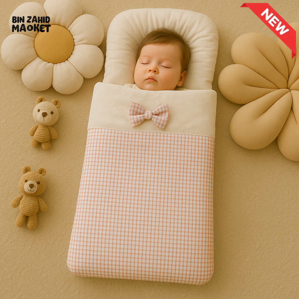 BABY SLEEPING BAG - PINK BOW CHECKED PATTERN