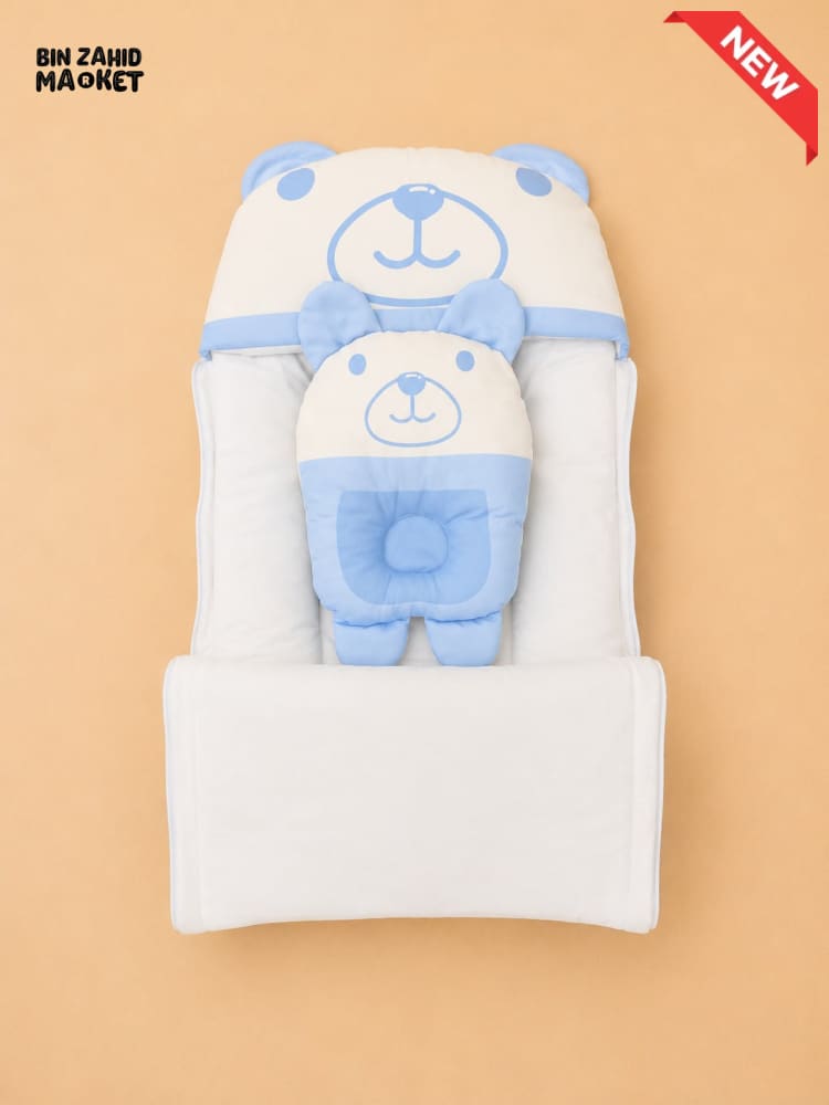 HAPPIMUMS CHARACTER CUDDLY CARRY NEST WITH PILLOW - BLUE BEAR