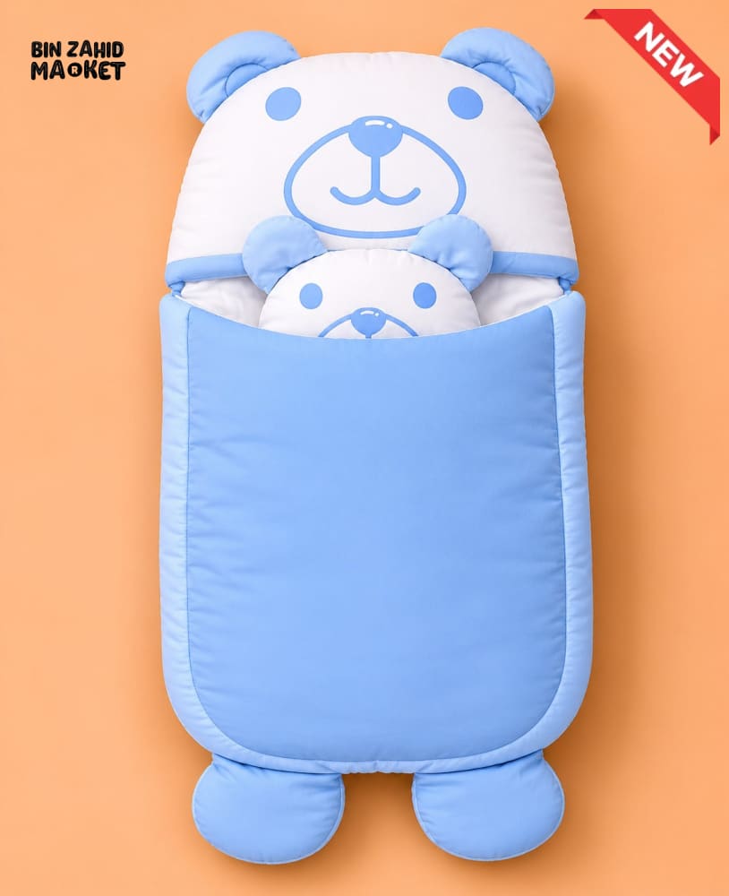 HAPPIMUMS CHARACTER CUDDLY CARRY NEST WITH PILLOW - BLUE BEAR