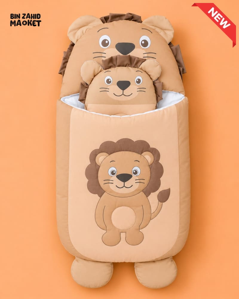 HAPPIMUMS CHARACTER CUDDLY CARRY NEST WITH PILLOW - BROWN LION