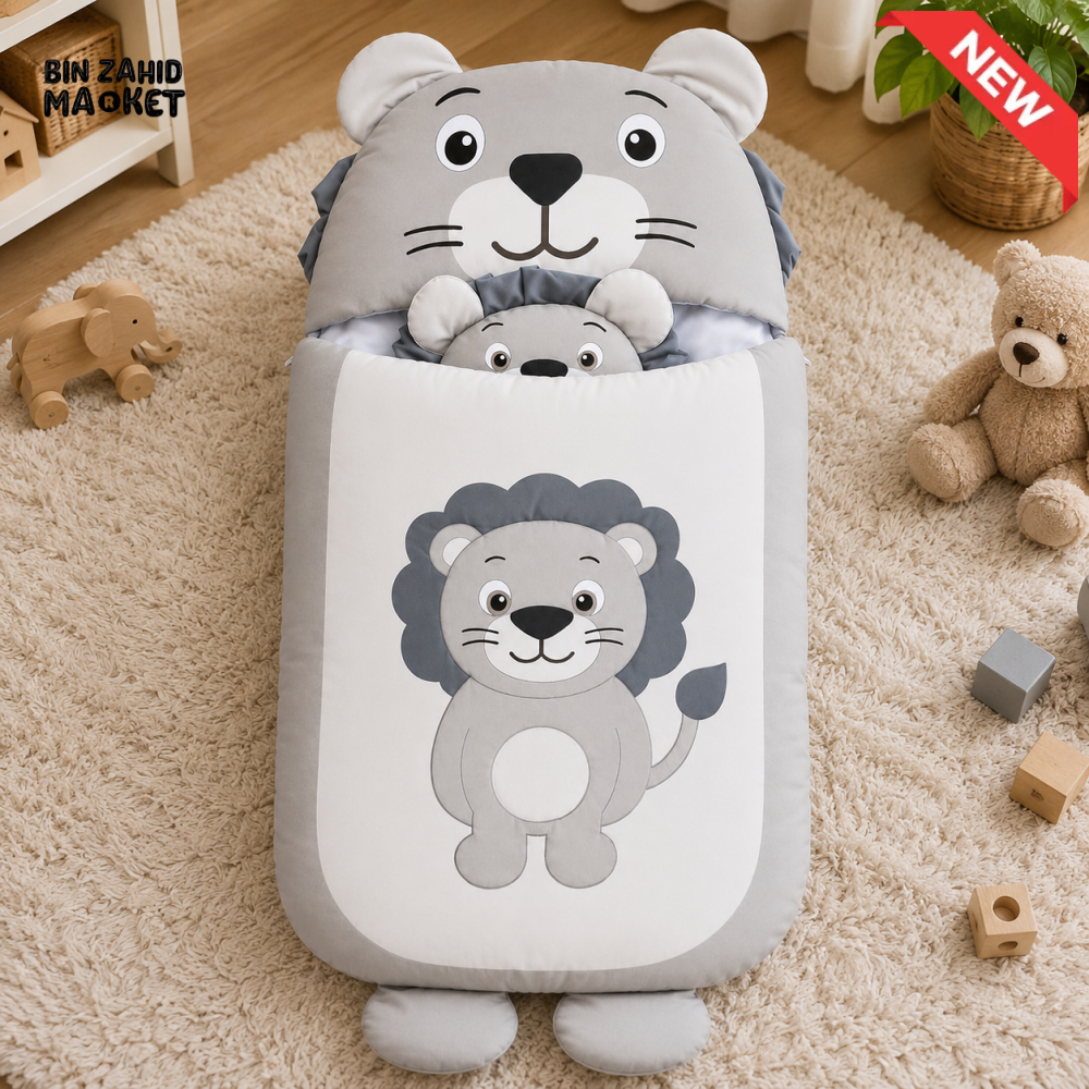 HAPPIMUMS CHARACTER CUDDLY CARRY NEST WITH PILLOW - CHARCOAL LION