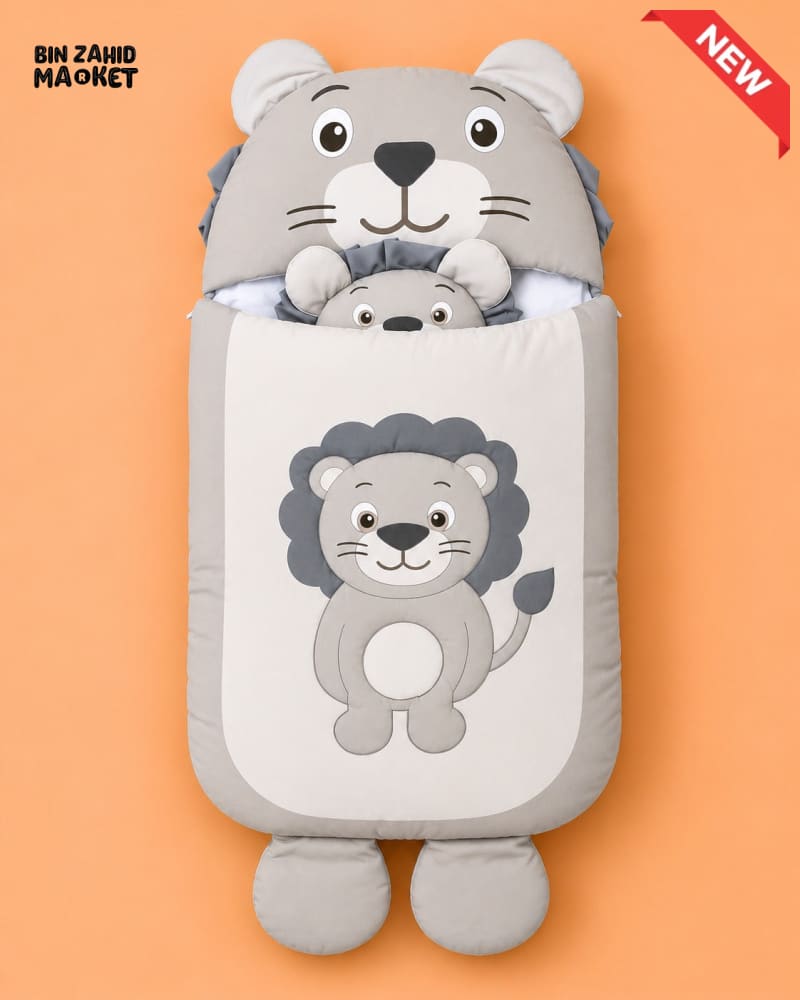 HAPPIMUMS CHARACTER CUDDLY CARRY NEST WITH PILLOW - CHARCOAL LION