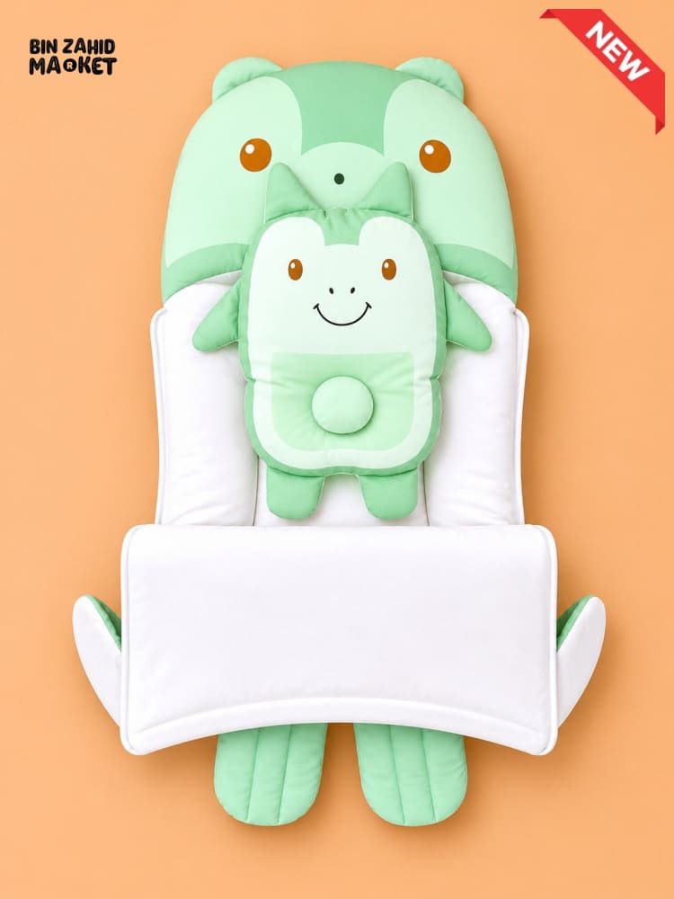 HAPPIMUMS CHARACTER CUDDLY CARRY NEST WITH PILLOW - GREEN RHINO