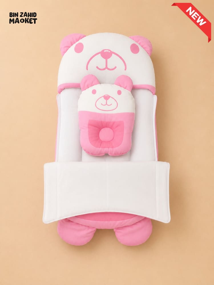 HAPPIMUMS CHARACTER CUDDLY CARRY NEST WITH PILLOW - PINK BEAR