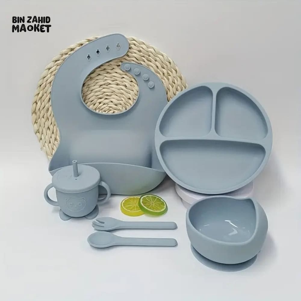 HAPPIMUMS SILICONE BABY 6IN1 TABLEWARE FEEDING SET BLUE