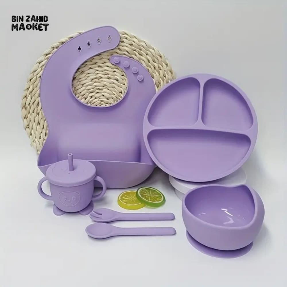 HAPPIMUMS SILICONE BABY 6IN1 TABLEWARE FEEDING SET PURPLE