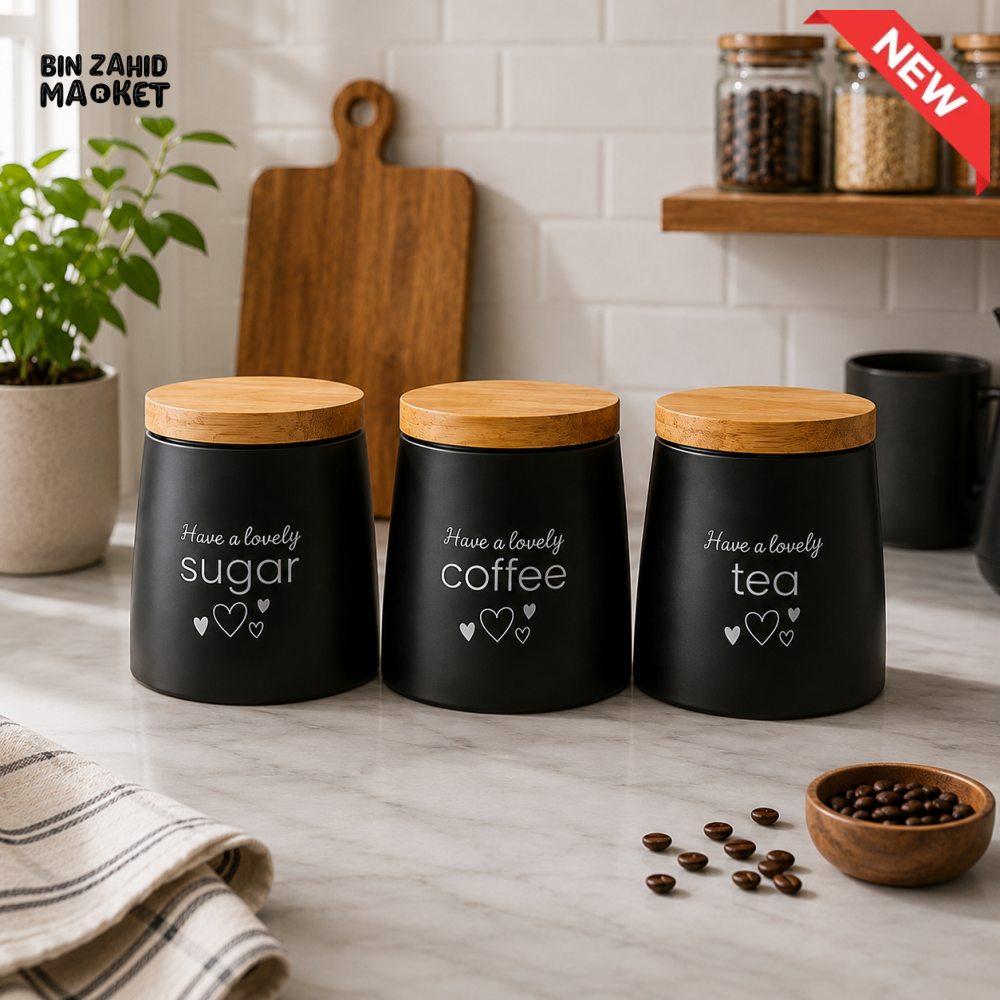 3 PCS KITCHEN STORAGE CANISTER SET - BLACK