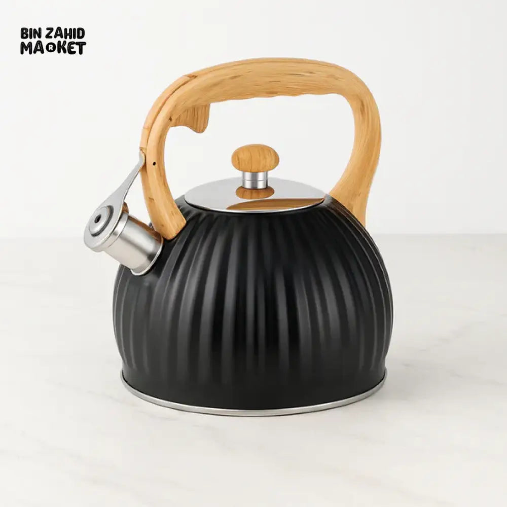 HAUSROLAND AURAKETTLE – TEA KETTLE WITH STAINLESS SPOUT & WOOD HANDLE - BLACK