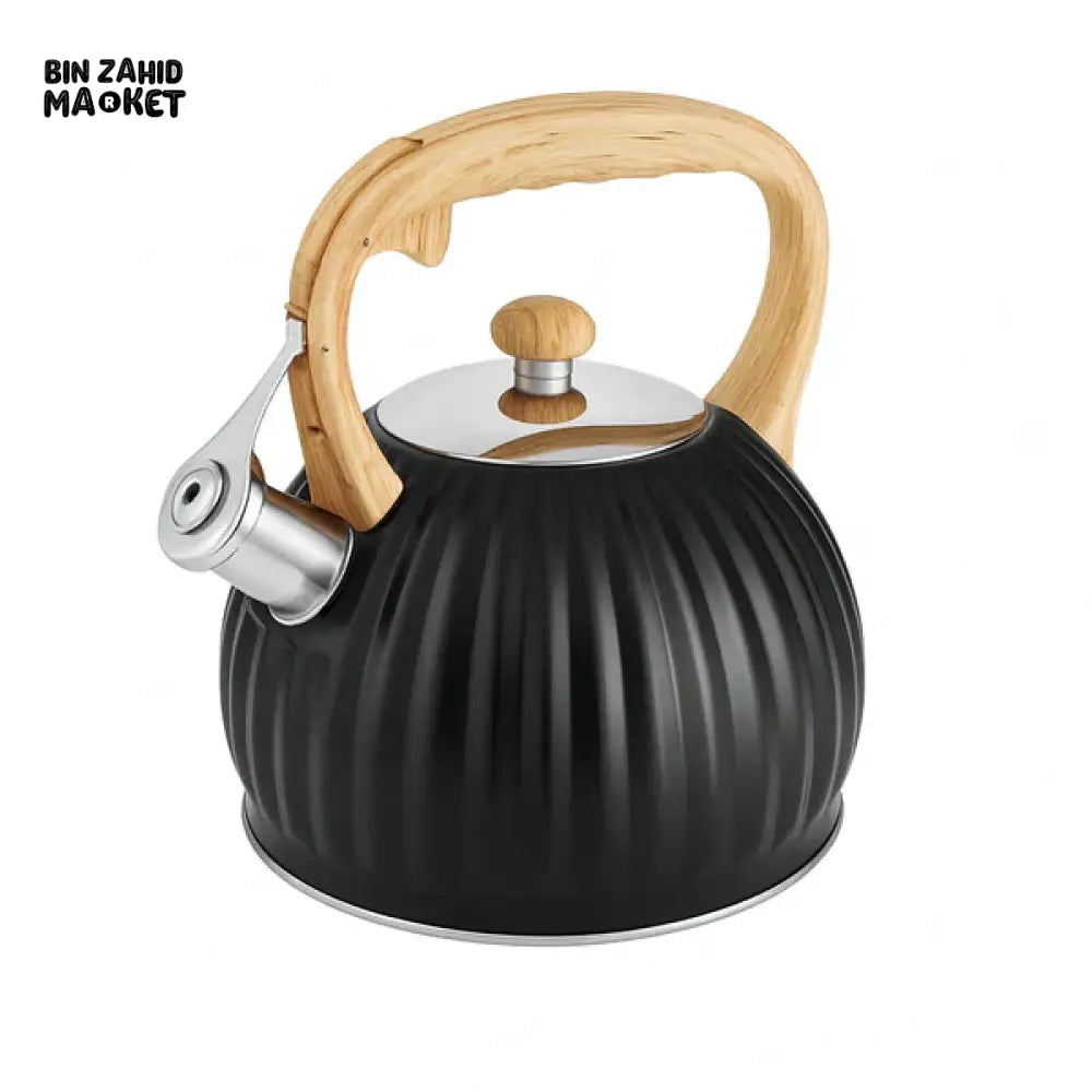 HAUSROLAND AURAKETTLE – TEA KETTLE WITH STAINLESS SPOUT & WOOD HANDLE - BLACK