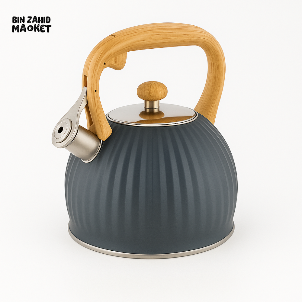 HAUSROLAND AURAKETTLE – TEA KETTLE WITH STAINLESS SPOUT & WOOD HANDLE - GREY