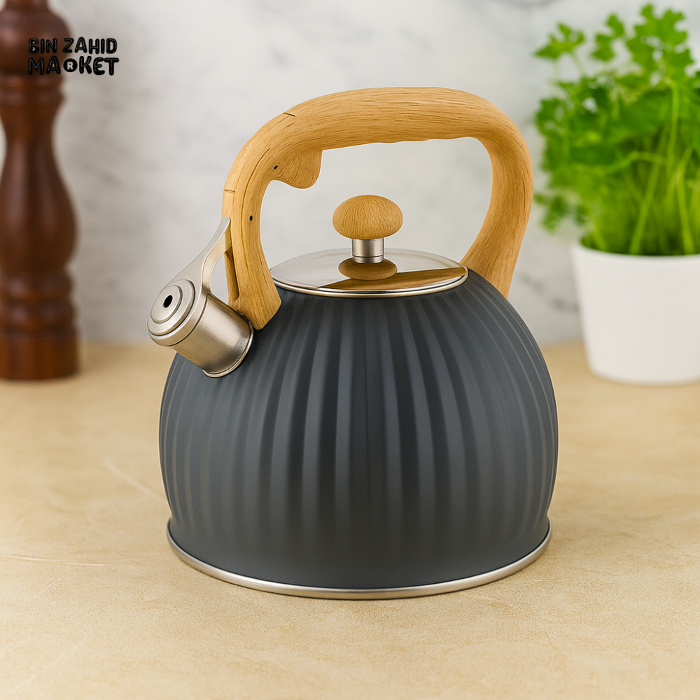 HAUSROLAND AURAKETTLE – TEA KETTLE WITH STAINLESS SPOUT & WOOD HANDLE - GREY