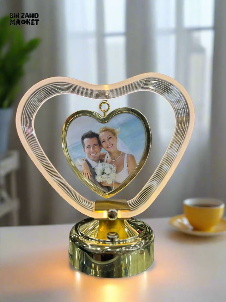 HEART-SHAPED ACRYLIC LED TABLE LAMP WITH PHOTO FRAME – USB RECHARGEABLE TRICOLORED AMBIENT NIGHT LIGHT FOR HOME DECOR