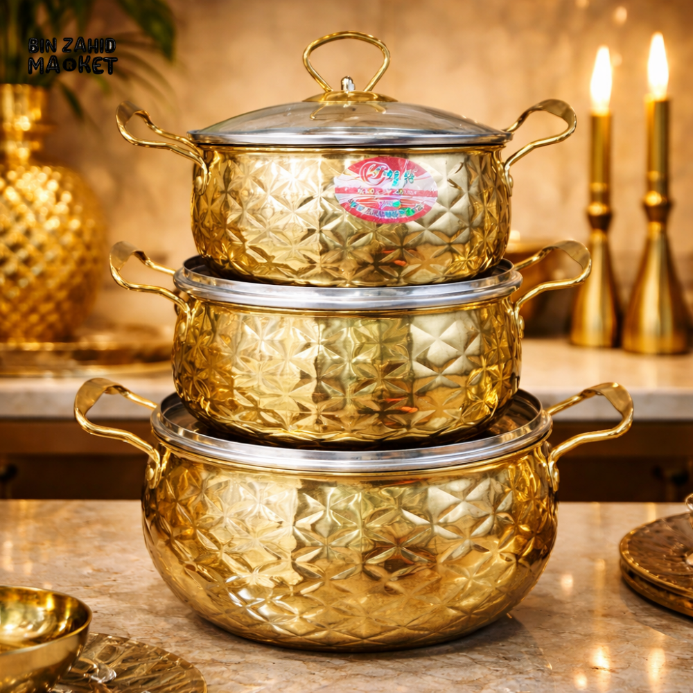 HEAVY-DUTY GOLDEN STAINLESS STEEL COOKWARE – 3-PIECE SET