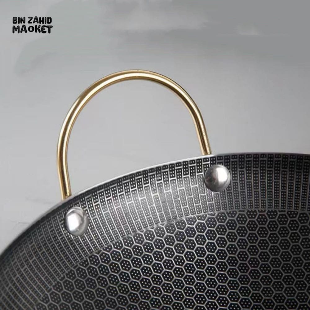 HEAVY DUTY THICK NON-STICK HONEYCOMB DRY POT – COMMERCIAL DOUBLE EAR WOK PAN