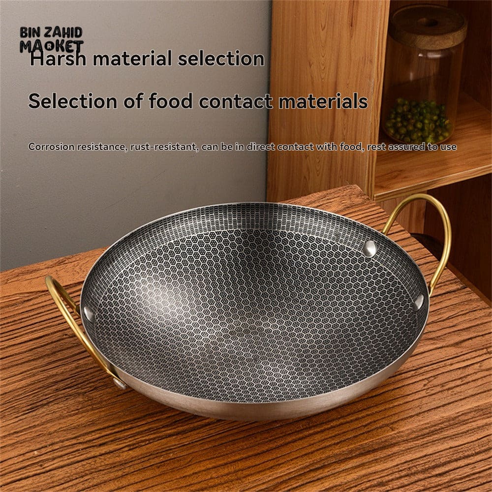 HEAVY DUTY THICK NON-STICK HONEYCOMB DRY POT – COMMERCIAL DOUBLE EAR WOK PAN