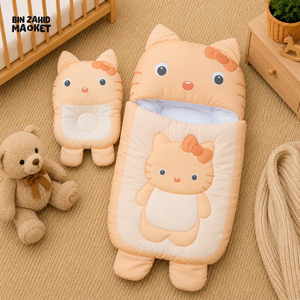HELLO KITTY BABY SLEEPING BAG & PILLOW SET (PEACH)