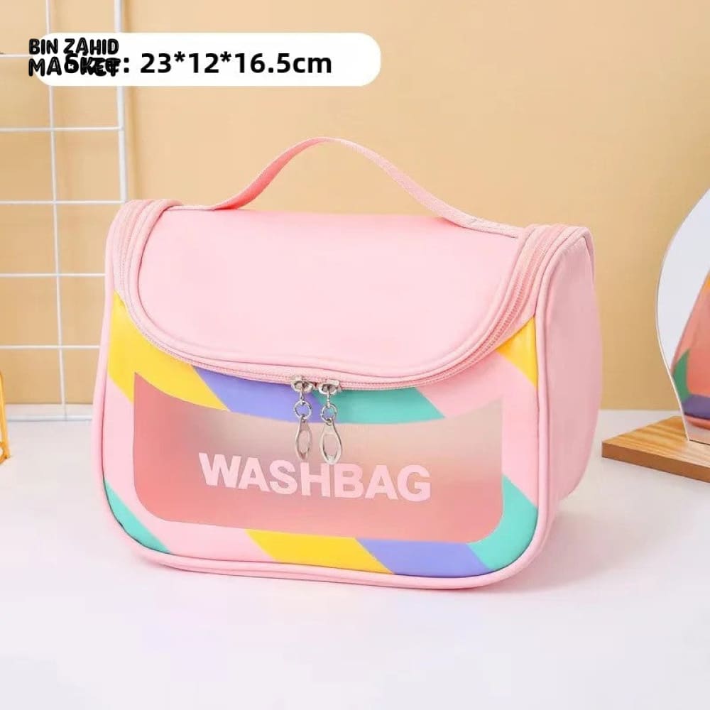 HIGH AESTHETIC TRANSPARENT TRAVEL MAKEUP TOILETRY BAG – LARGE CAPACITY WATERPROOF PORTABLE PU HANDHELD