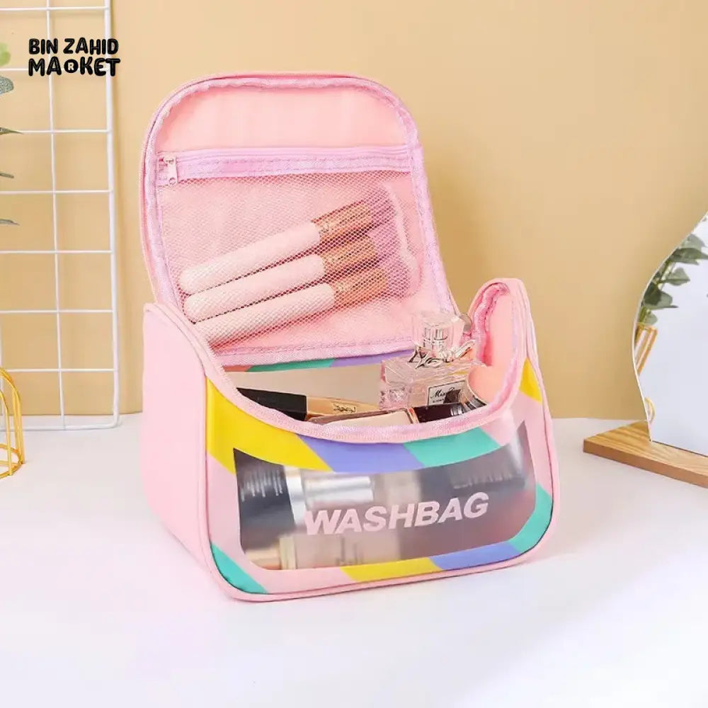 HIGH AESTHETIC TRANSPARENT TRAVEL MAKEUP TOILETRY BAG – LARGE CAPACITY WATERPROOF PORTABLE PU HANDHELD