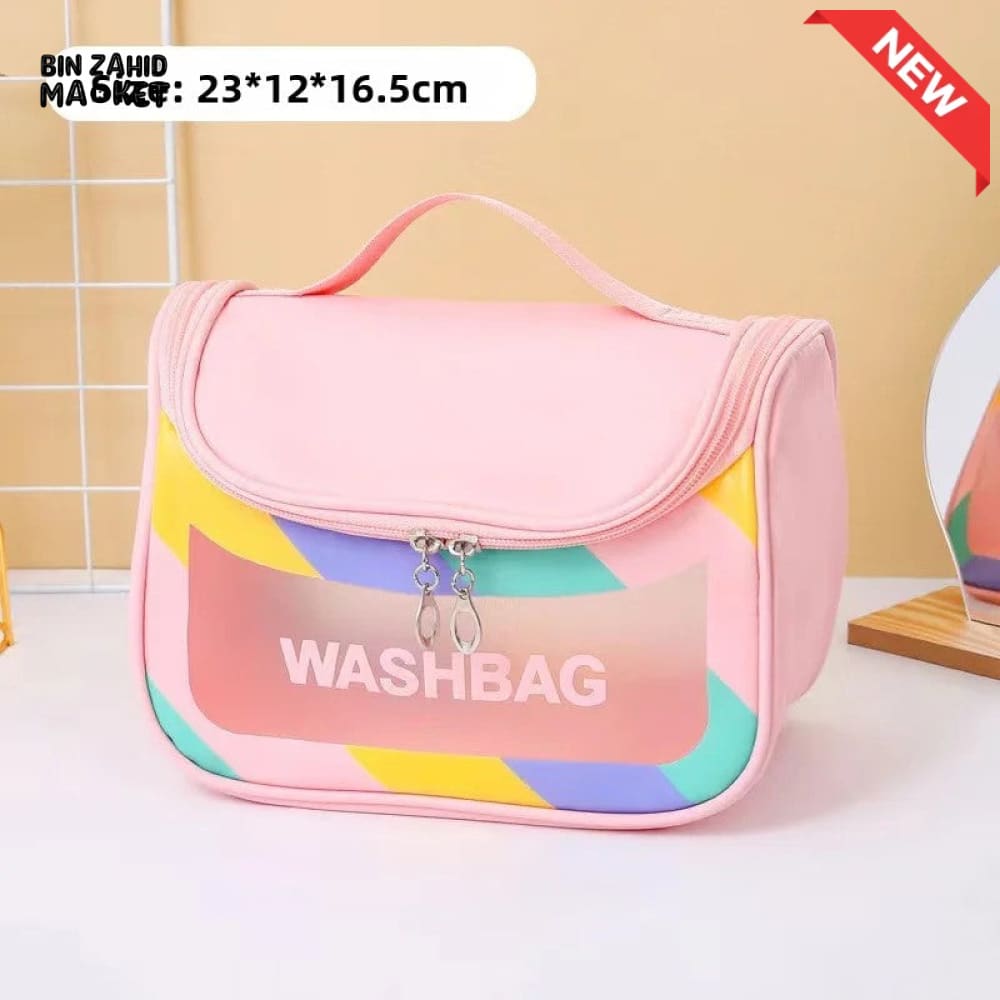 HIGH AESTHETIC TRANSPARENT TRAVEL MAKEUP TOILETRY BAG – LARGE CAPACITY WATERPROOF PORTABLE PU HANDHELD