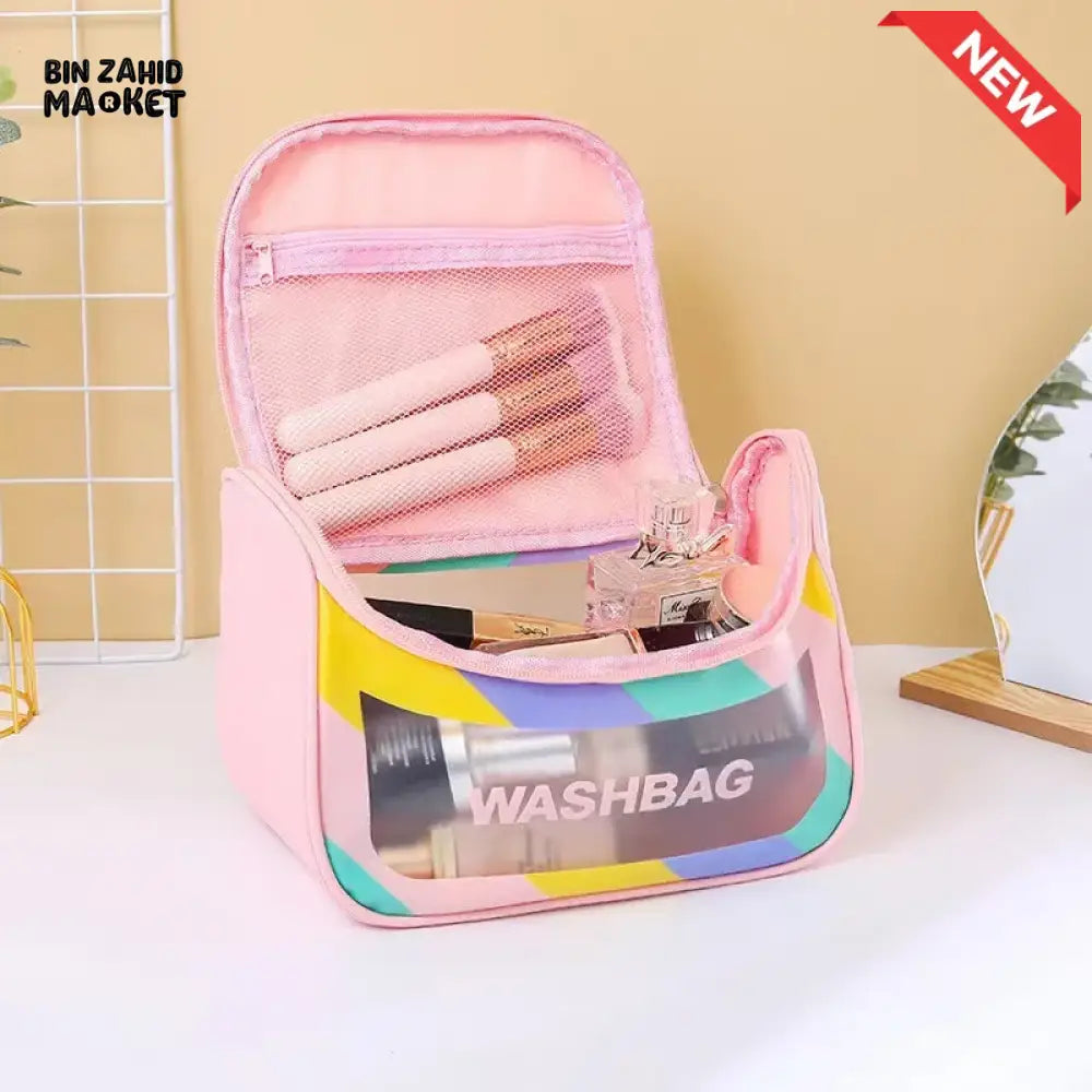 HIGH AESTHETIC TRANSPARENT TRAVEL MAKEUP TOILETRY BAG – LARGE CAPACITY WATERPROOF PORTABLE PU HANDHELD