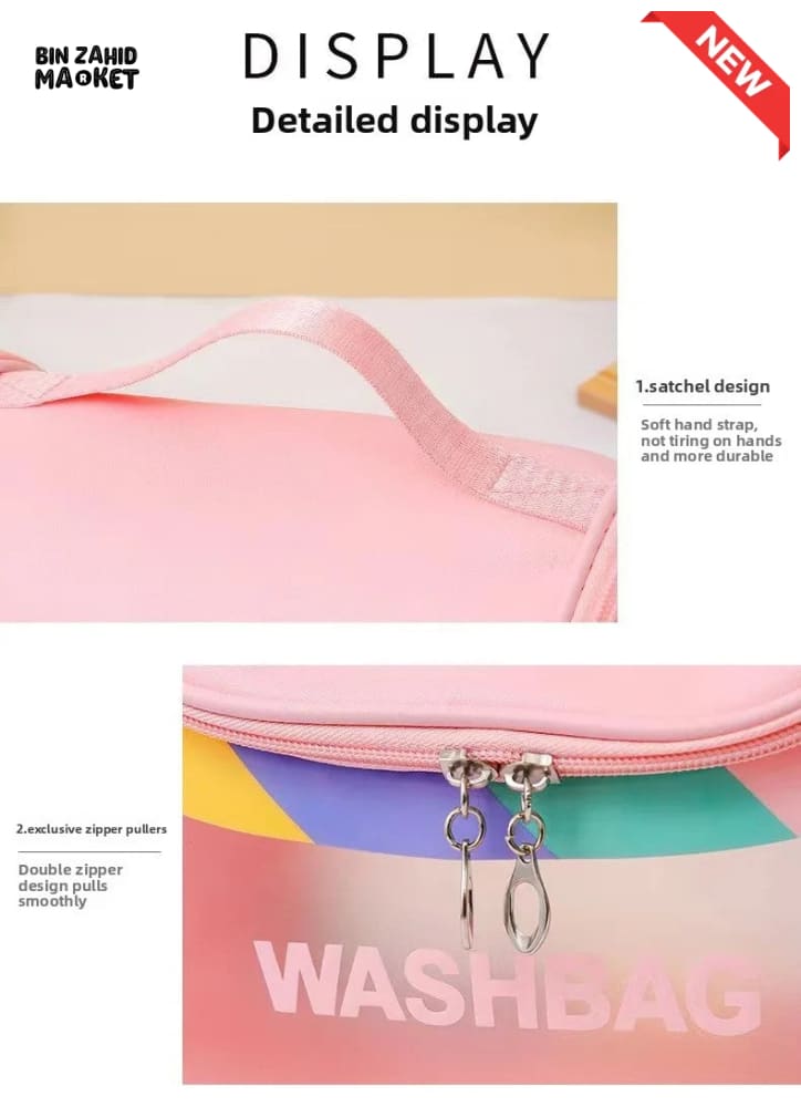 HIGH AESTHETIC TRANSPARENT TRAVEL MAKEUP TOILETRY BAG – LARGE CAPACITY WATERPROOF PORTABLE PU HANDHELD