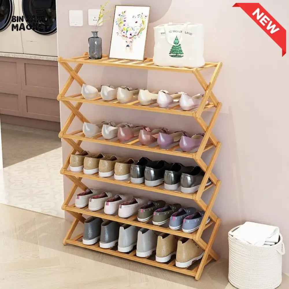 HOMDELUX MULTILAYER BAMBOO FOLDABLE SHOE RACK - 4 LAYERS