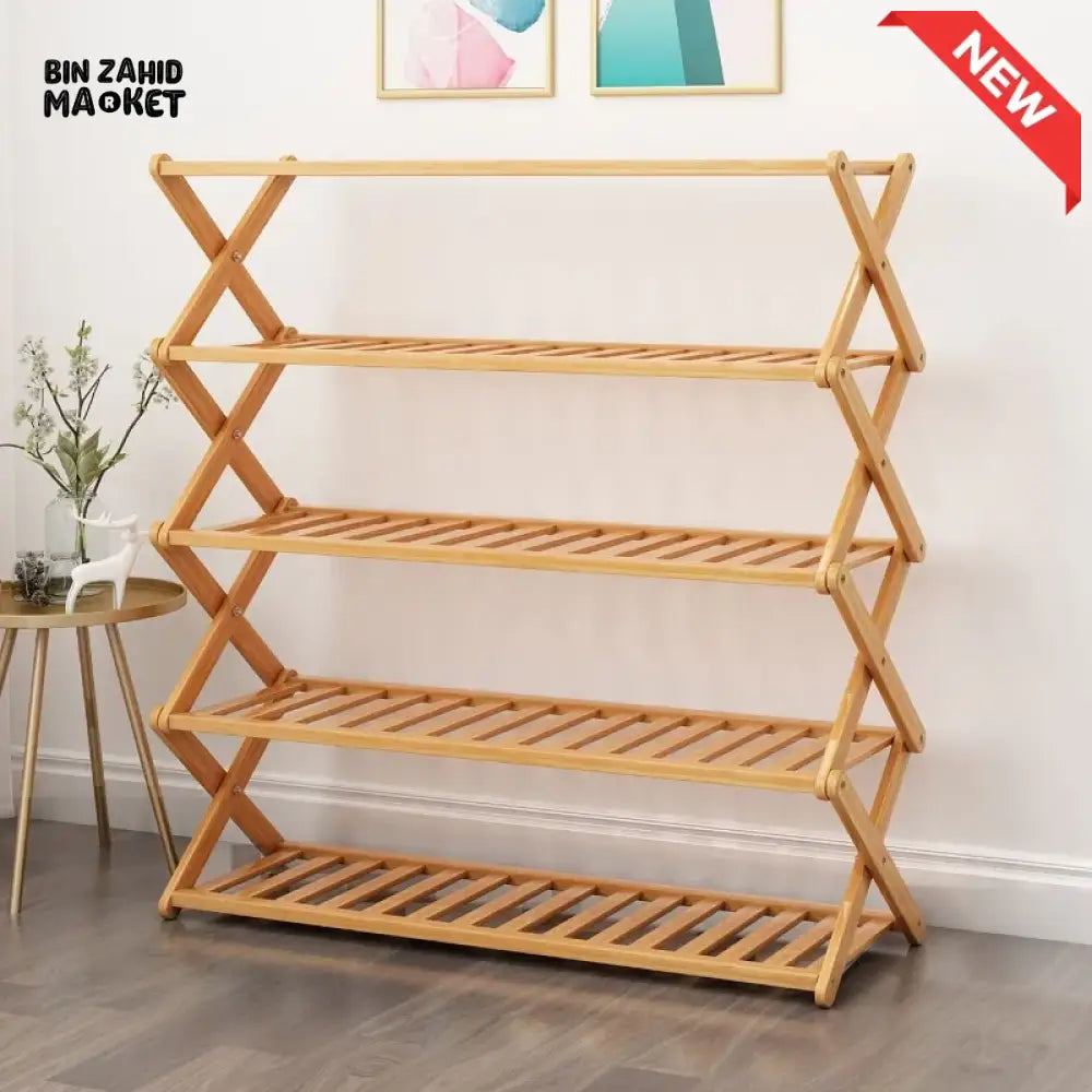 HOMDELUX MULTILAYER BAMBOO FOLDABLE SHOE RACK - 4 LAYERS