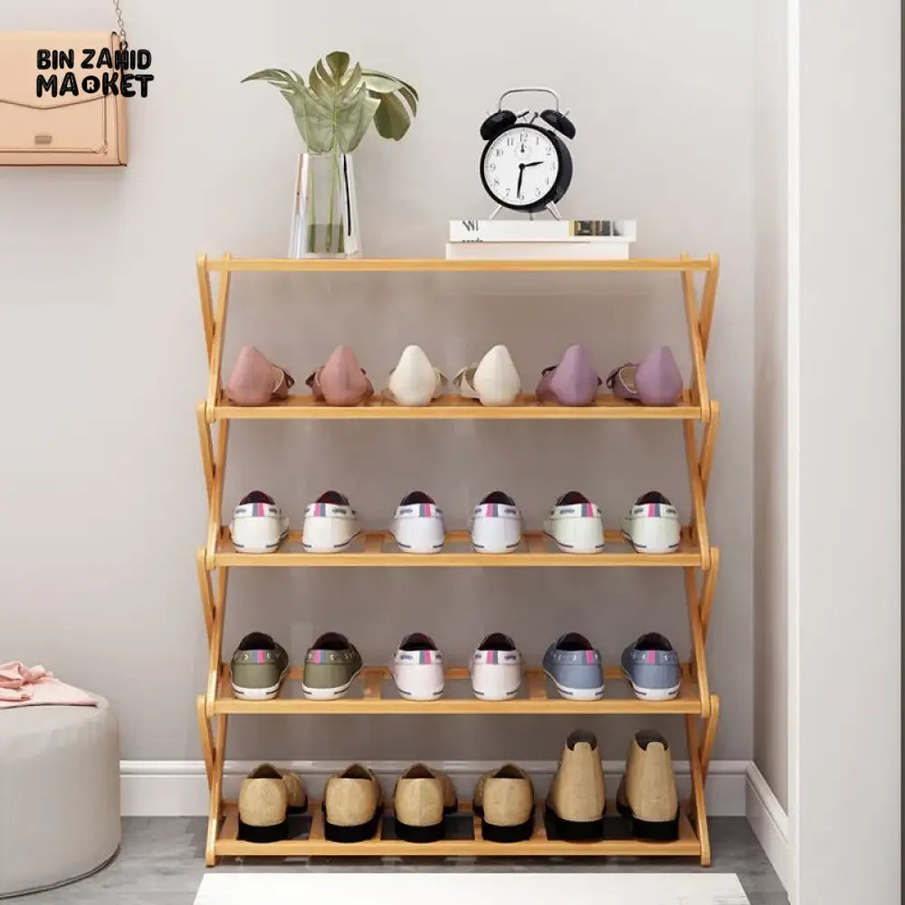 HOMDELUX MULTILAYER BAMBOO FOLDABLE SHOE RACK - 5 LAYERS