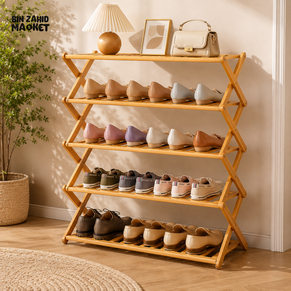 HOMDELUX MULTILAYER BAMBOO FOLDABLE SHOE RACK - 5 LAYERS