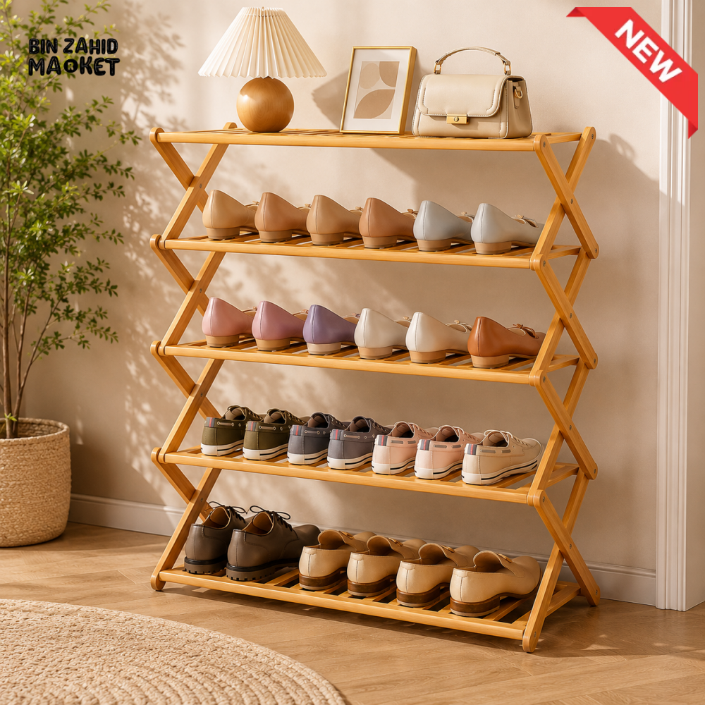 HOMDELUX MULTILAYER BAMBOO FOLDABLE SHOE RACK - 5 LAYERS