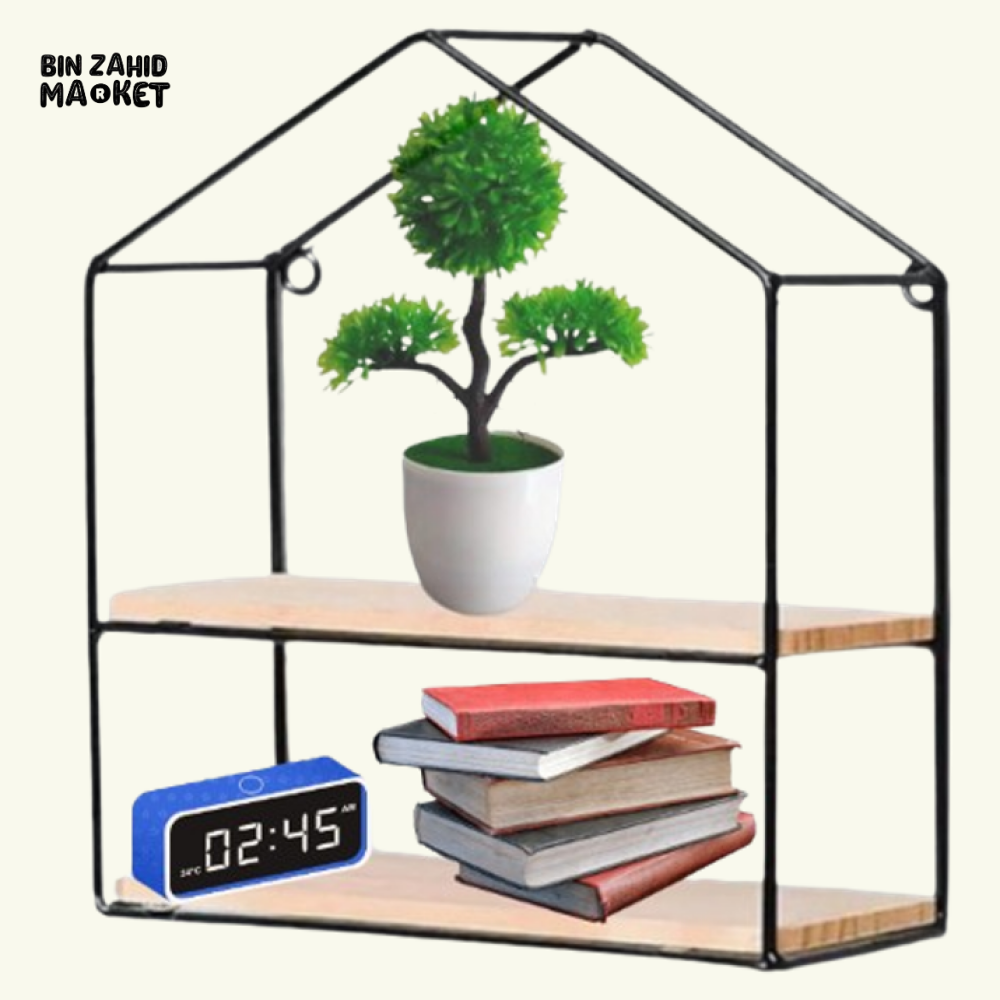 HUT-STYLE WALL SHELF - DOUBLE WOODEN LAYER STYLE