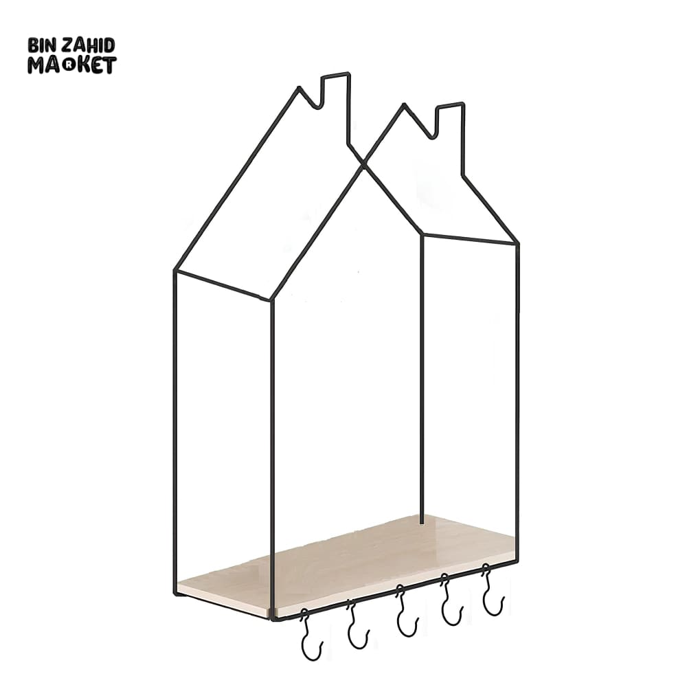 HUT-STYLE WALL SHELF - WITH HOOKS