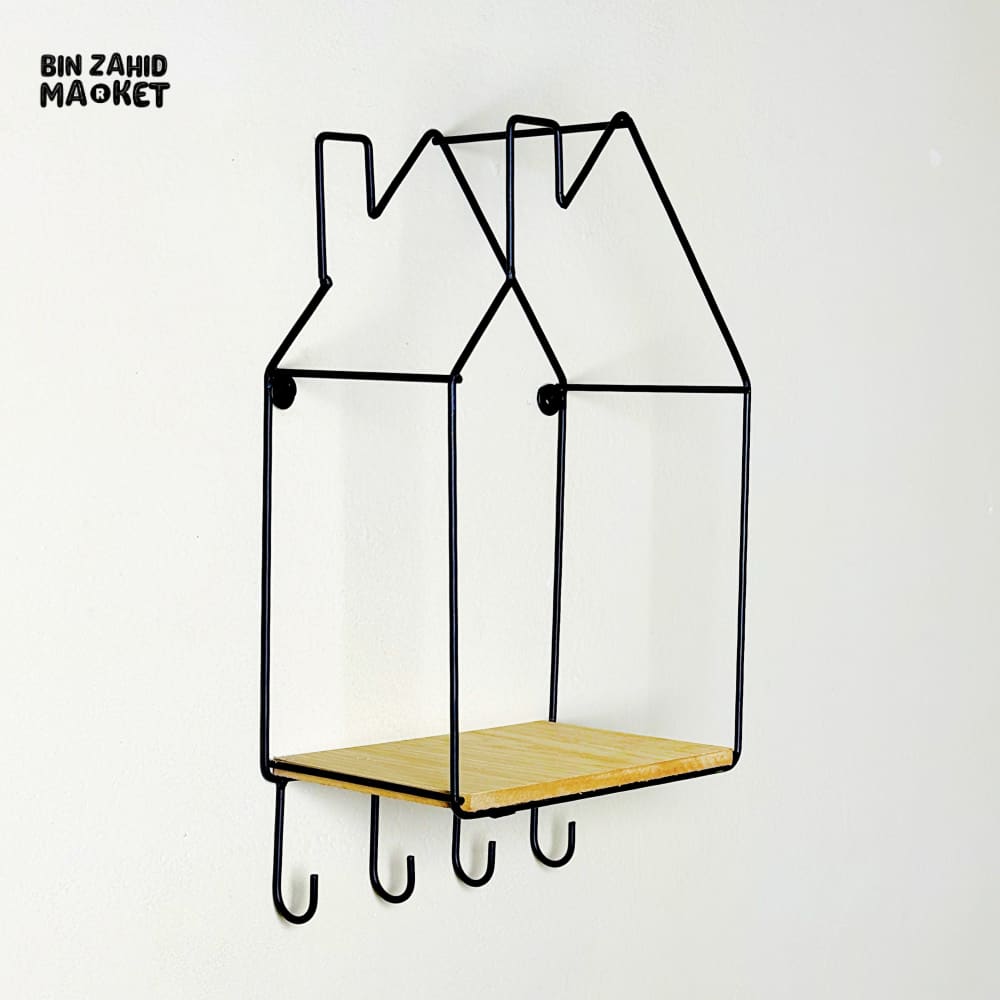 HUT-STYLE WALL SHELF - WITH HOOKS