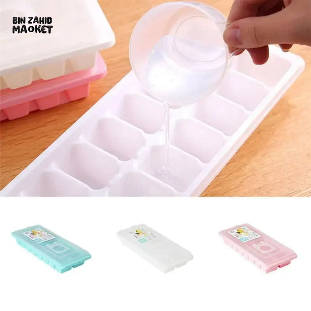 ICE CUBE TRAY WITH LID NON-STICK PLASTIC MOLD FOR JELLY & DRINKS