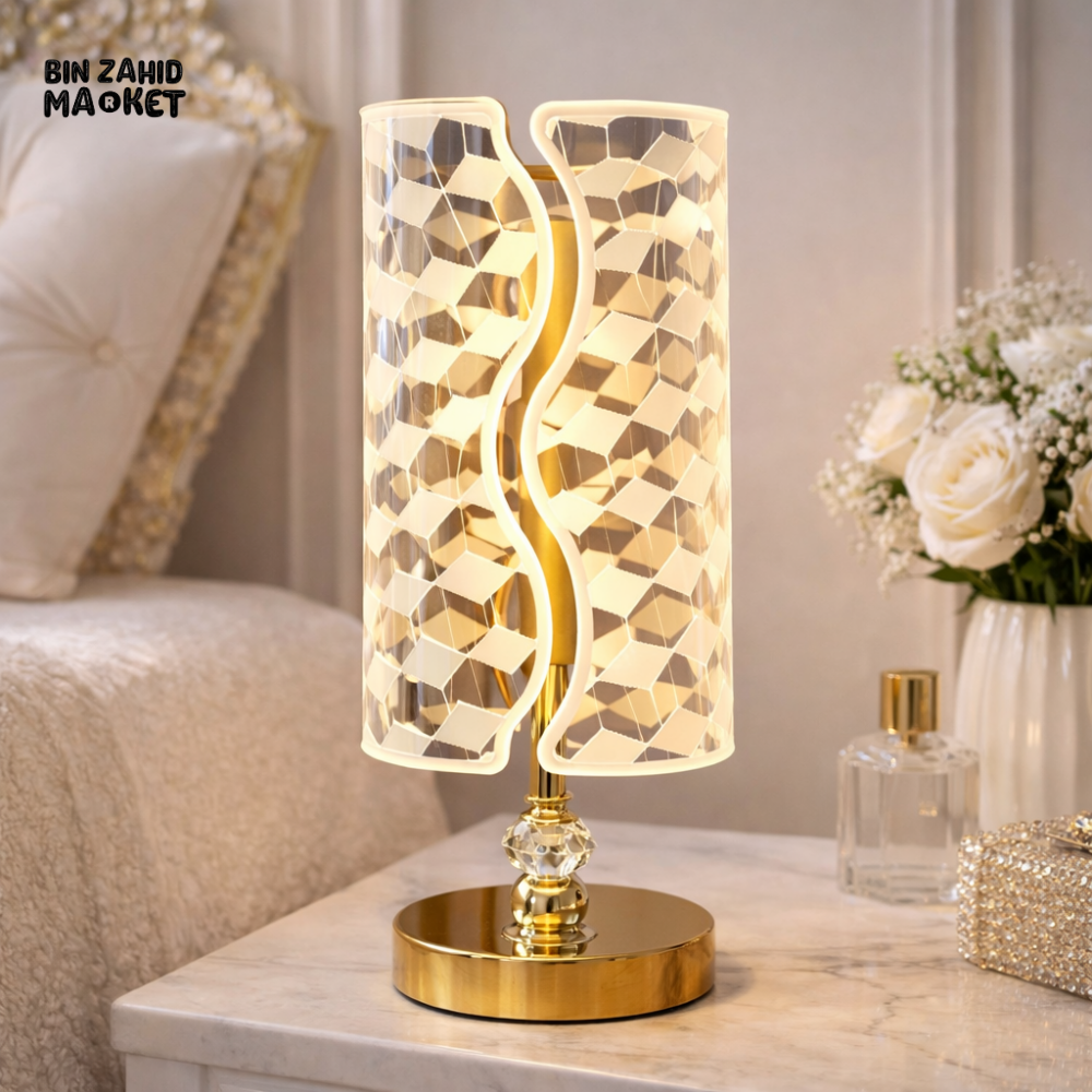 IMPERIAL CRYSTAL CYLINDER LED TABLE LAMP – PREMIUM GOLD FINISH LUXURY VANITY & BEDROOM DECOR