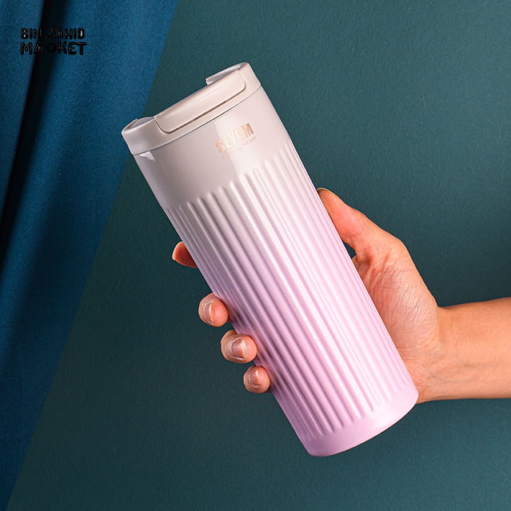INSULATED COFFEE MUG 500ML – STRIPED STAINLESS STEEL VACUUM FLASK FOR TRAVEL