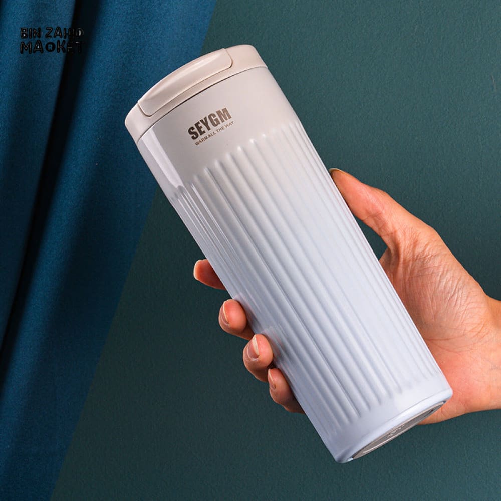 INSULATED COFFEE MUG 500ML – STRIPED STAINLESS STEEL VACUUM FLASK FOR TRAVEL