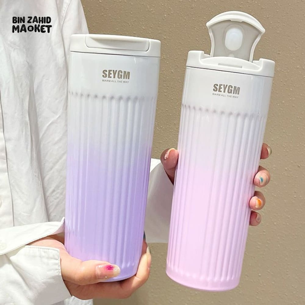 INSULATED COFFEE MUG 500ML – STRIPED STAINLESS STEEL VACUUM FLASK FOR TRAVEL