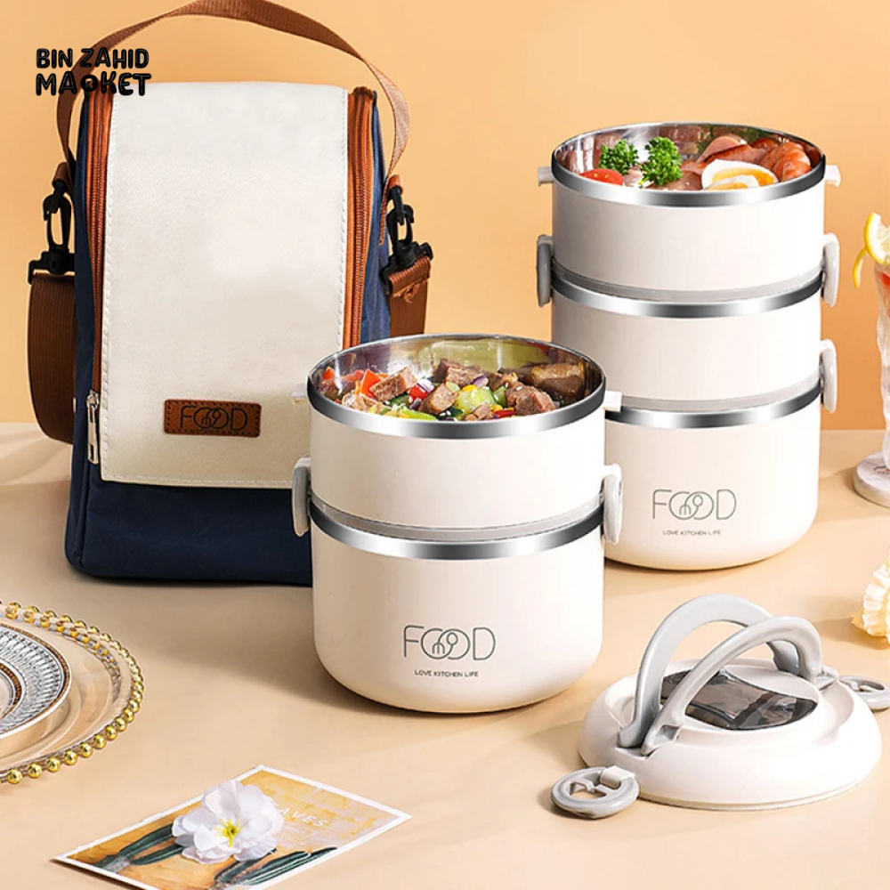 INSULATED STAINLESS STEEL LUNCH BOX – PORTABLE & LEAK-PROOF PERFECT FOR OFFICE SCHOOL & ON-THE-GO MEALS - 2 LAYERS