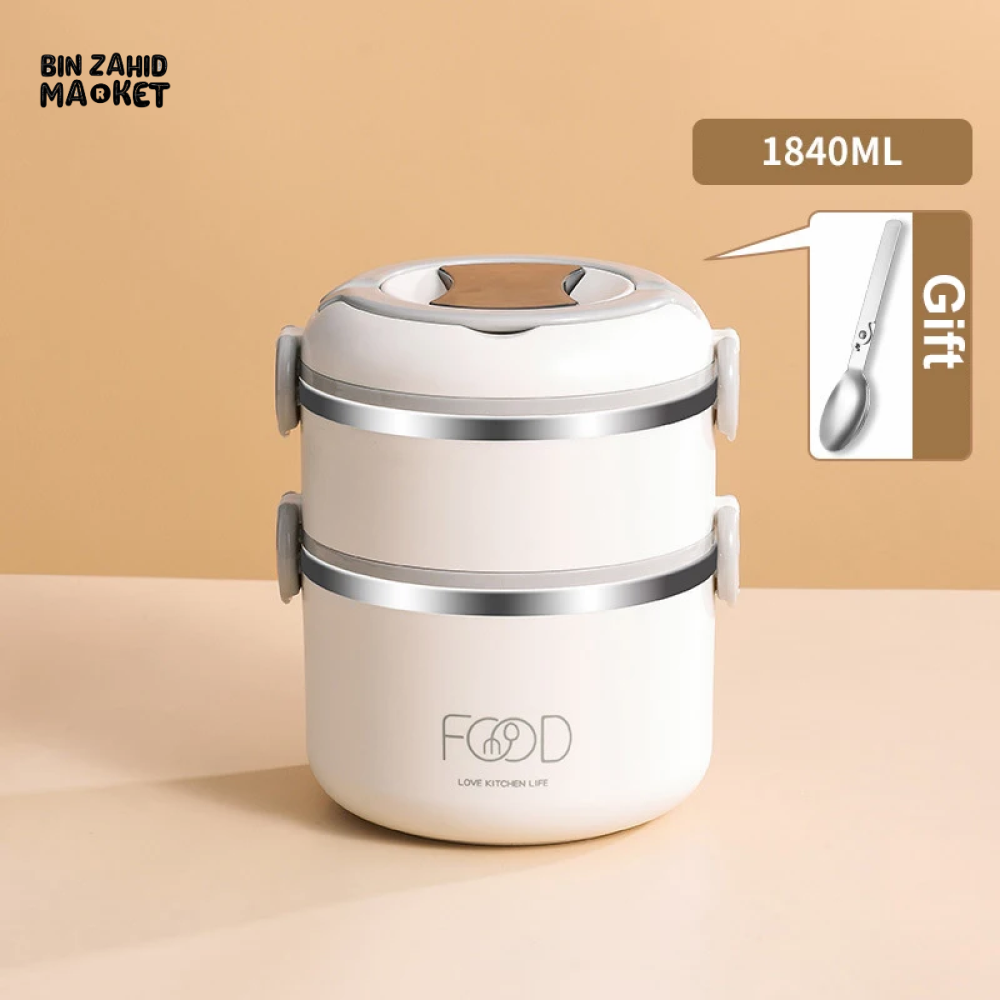 INSULATED STAINLESS STEEL LUNCH BOX – PORTABLE & LEAK-PROOF PERFECT FOR OFFICE SCHOOL & ON-THE-GO MEALS - 2 LAYERS