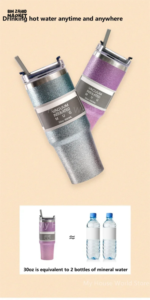 INSULATED STAINLESS STEEL TRAVEL CUP WITH STRAW LEAKPROOF THERMAL MUG & VACUUM COFFEE TUMBLER WITH COVER