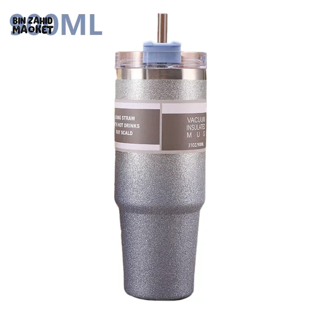 INSULATED STAINLESS STEEL TRAVEL CUP WITH STRAW LEAKPROOF THERMAL MUG & VACUUM COFFEE TUMBLER WITH COVER