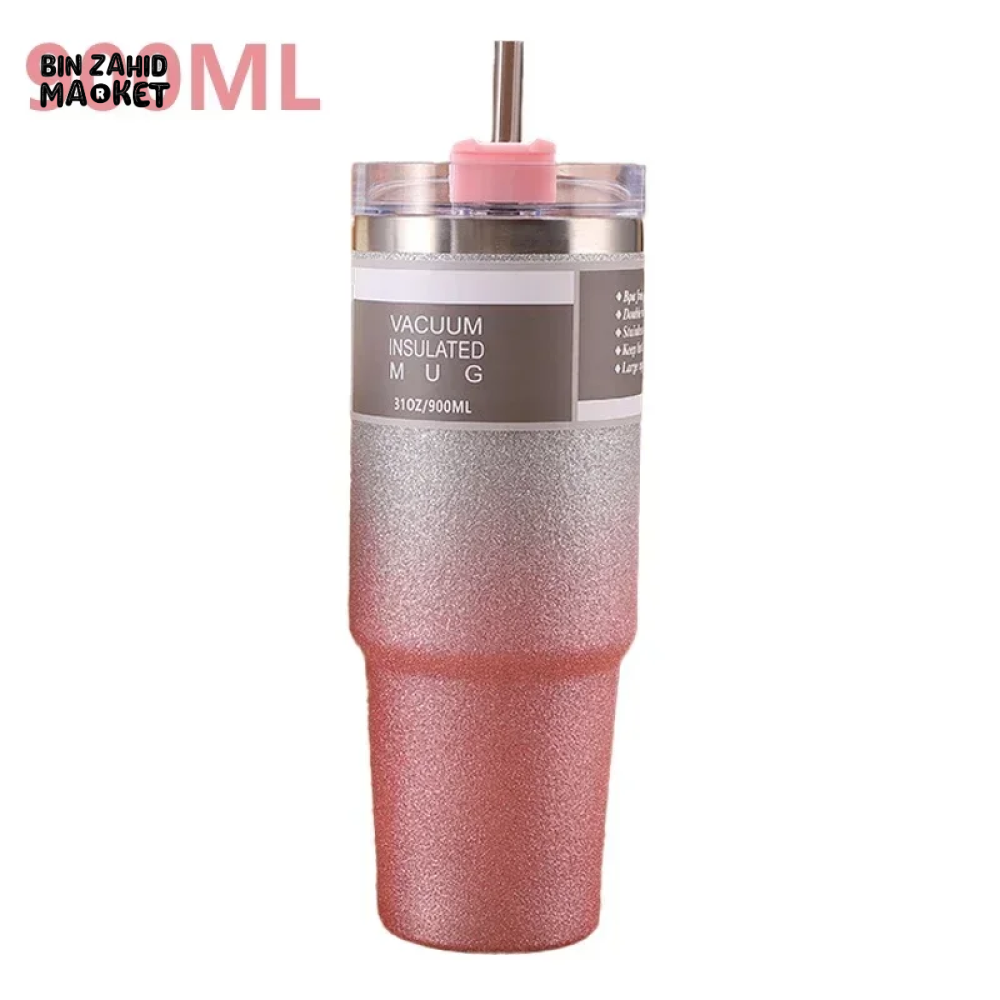 INSULATED STAINLESS STEEL TRAVEL CUP WITH STRAW LEAKPROOF THERMAL MUG & VACUUM COFFEE TUMBLER WITH COVER