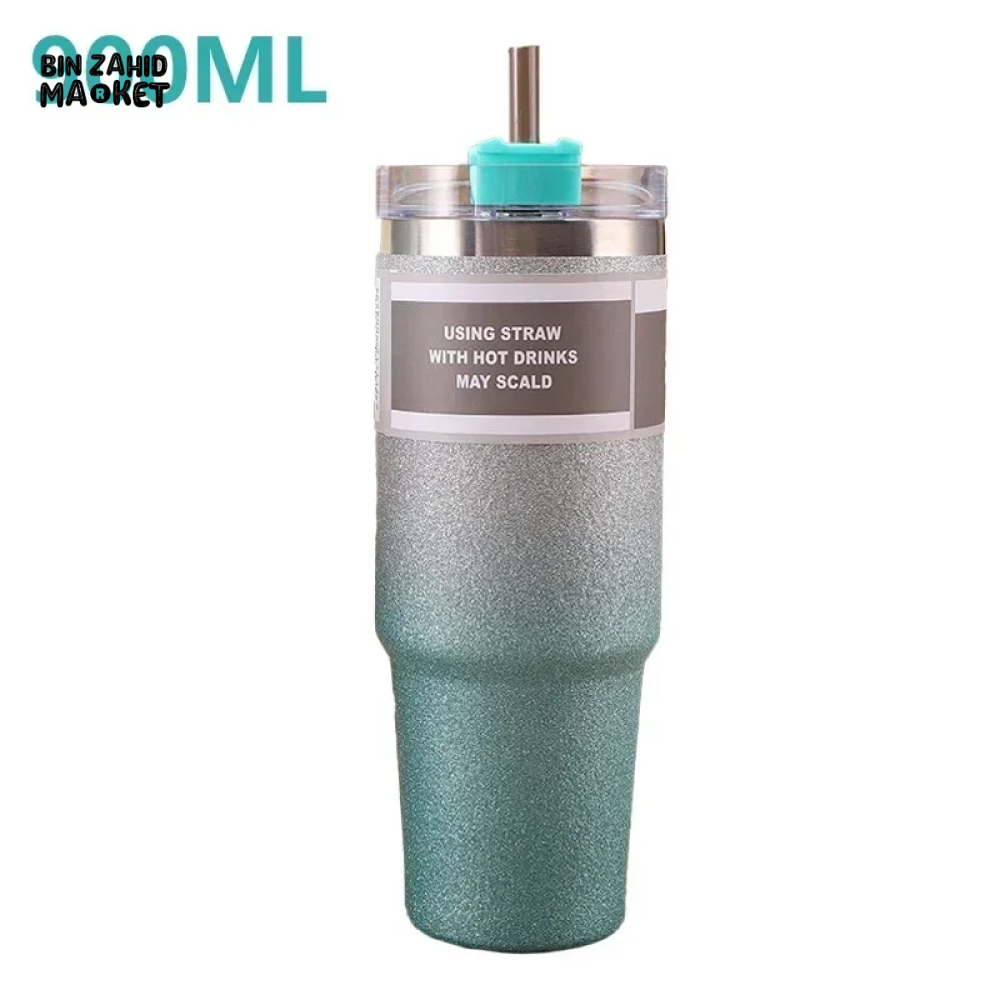INSULATED STAINLESS STEEL TRAVEL CUP WITH STRAW LEAKPROOF THERMAL MUG & VACUUM COFFEE TUMBLER WITH COVER