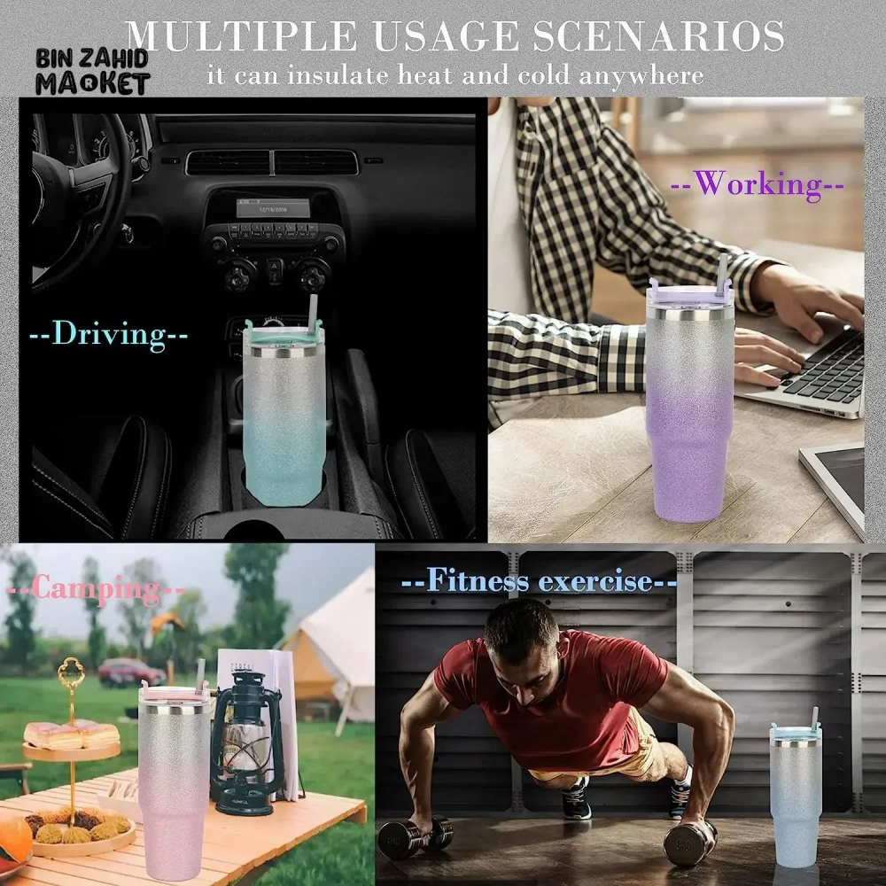 INSULATED STAINLESS STEEL TRAVEL CUP WITH STRAW LEAKPROOF THERMAL MUG & VACUUM COFFEE TUMBLER WITH COVER