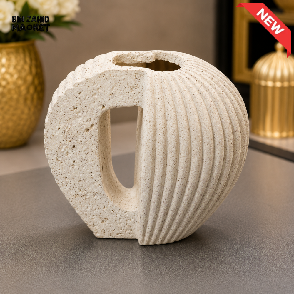 IVORY RIBBED ABSTRACT HOLLOW DECORATIVE VASE