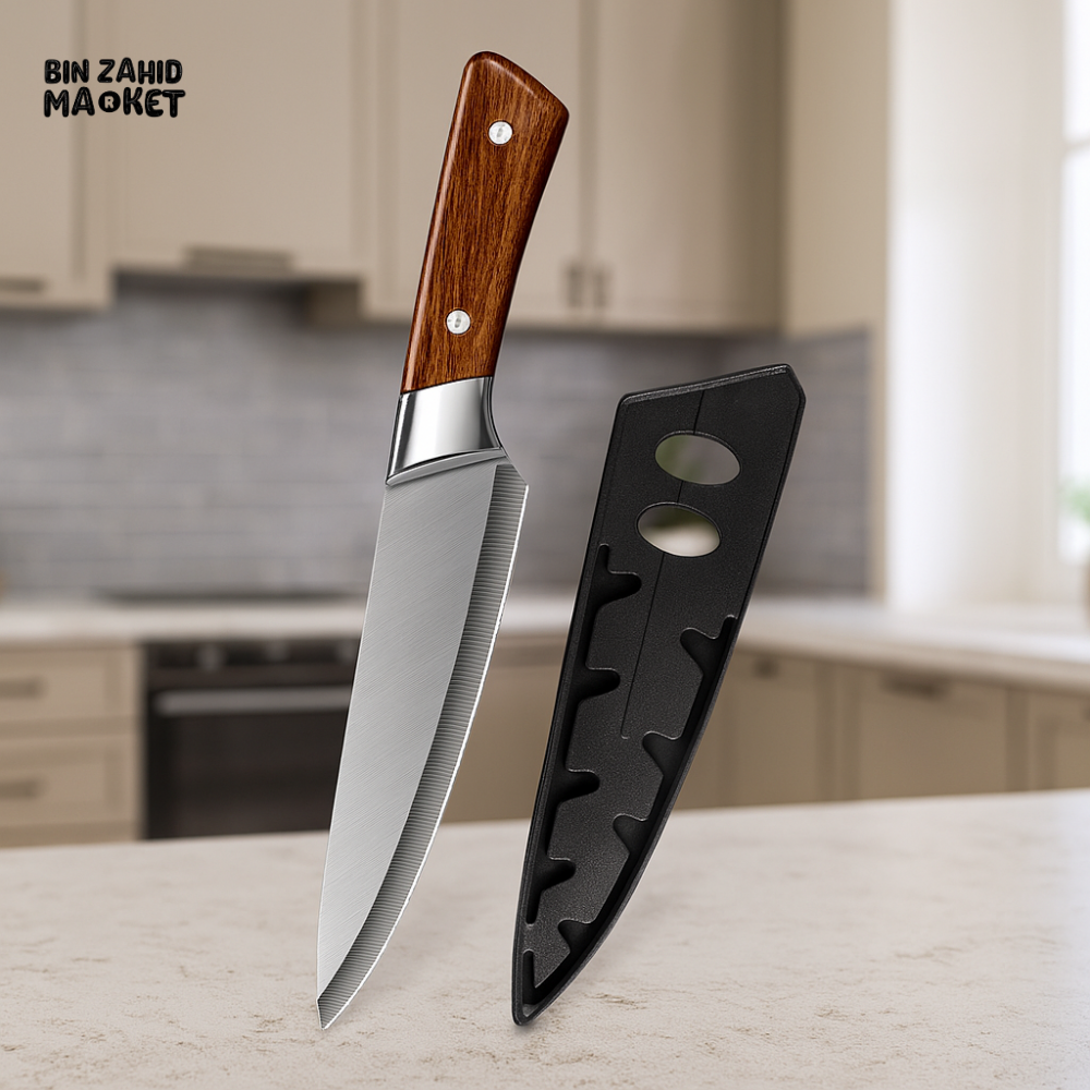 JAPANESE MEAT CUTTING BUTCHER KNIFE – BONE SHAVING CLEAVER WITH PROTECTIVE KNIFE COVER